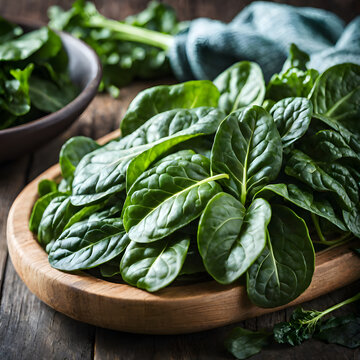 Spinach, kale, collard greens, and Swiss chard are packed with vitamins, minerals, and fiber, copy space, bokeh, detailed, perfect composition, dof.