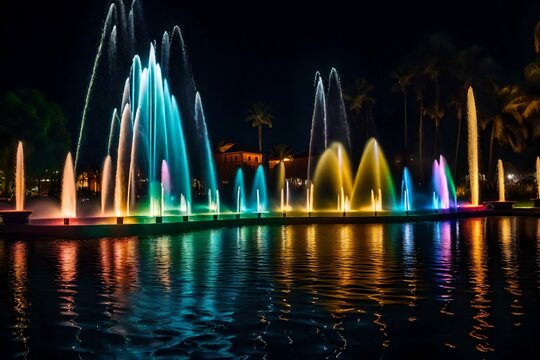 Colorful water fountain at Lima park in night