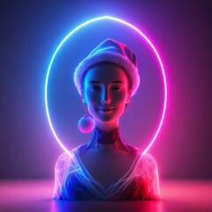 Glowing Elegance: Neon Mrs. Claus Illuminates a Christmas Tale, Vector Art Balancing Festive Brilliance with Thought-Provoking Dark Themes