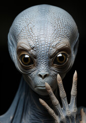 Captivating Alien Gaze: Up-Close with Golden Eyes & Textured Blue Skin - Elegance of Otherworldly Life - Ethereal Extraterrestrial - Alien Elegance in Detail.