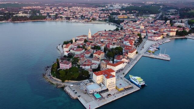 Poreč old town aerial panoramic view, Istria, Croatia