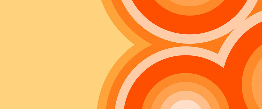 Abstract orange banner design of cool overlapping circles shapes with a copy space for text. Used as a template for social media graphics like headers, cover photos, stories and account profiles.