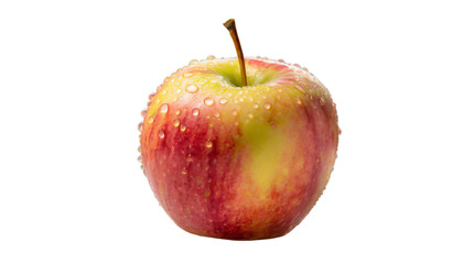 Red apple with water drops isolated on transparent background.