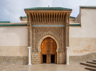 The Entrance of the Mausoleum of Moulay Ismail in Meknes , Morocco .