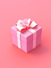 gift box with bow, cute plastic icon on bright pink background color, 3d isometric style