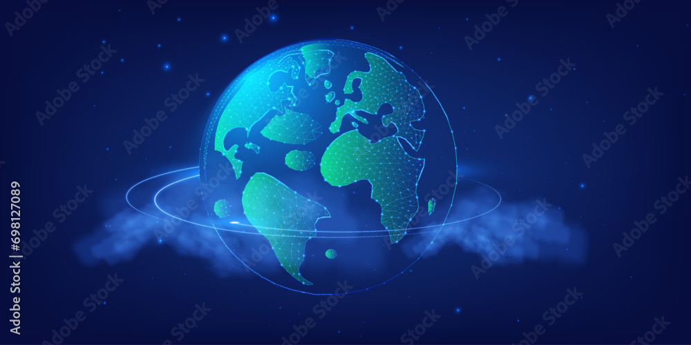 Poster digital globe network connection concept illustrating global communication and technology