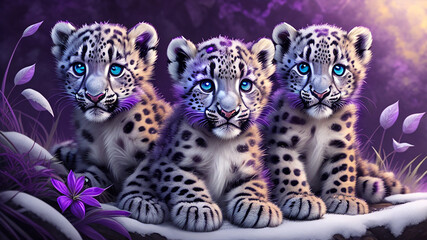 weiße Leoparden Babies mit blauen Augen