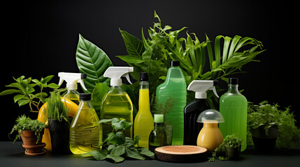 Product photo of ecological cleaning products, super realistic photo
