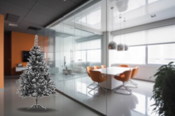 New year Christmas tree in decorated room.
