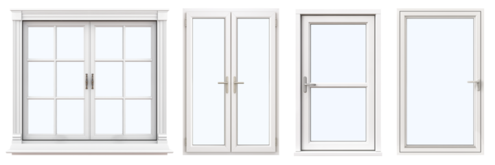 Set of different windows is cut out on a transparent background. Windows is suitable for to be inserted into a design or project.