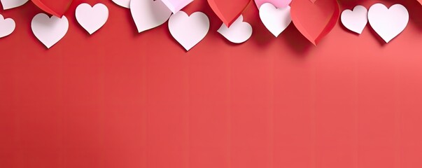 Red and white hearts on red background, romantic admiration