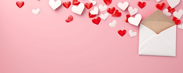Envelope with hearts on pink background