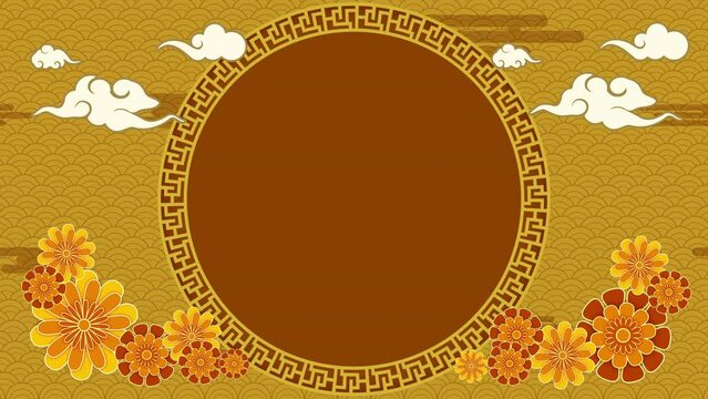 Lunar New Year. Chinese New Year holiday greeting card celebration decoration oriental animation background. Gold and red elements.