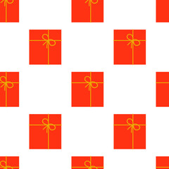 Seamless pattern with red square gifts with stars on a white background
