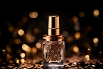 serum cosmetic with luxury gold bottle on black background