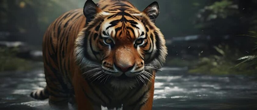 Tiger camera moving perspective animation style 2K 4K HD.mp4