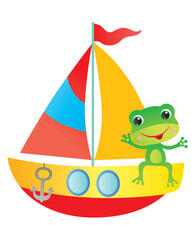 cartoon frog on the colourful boat