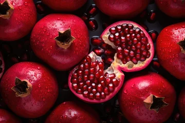 Tuinposter Pomegranate garnet fruit background pattern © Michael