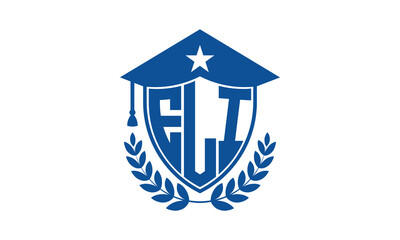 ELI three letter iconic academic logo design vector template. monogram, abstract, school, college, university, graduation cap symbol logo, shield, model, institute, educational, coaching canter, tech