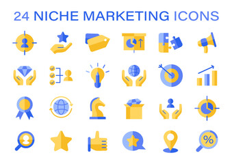 Niche Marketing set. Tailored strategy symbols for targeted audience engagement. Efficient customer outreach, specialized market segmentation. Flat vector illustration.