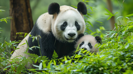 Family Moments: Panda and Cub Together