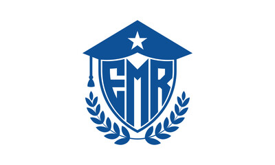 EMR three letter iconic academic logo design vector template. monogram, abstract, school, college, university, graduation cap symbol logo, shield, model, institute, educational, coaching canter, tech