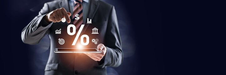 interest rates, investment returns concept, percentage symbol in hand
