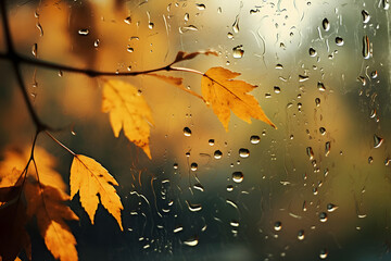 autumn leaves in the rain. 