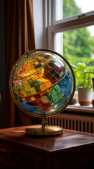 Earth model globe made of stained glass in classy home study