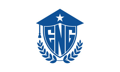 ENG three letter iconic academic logo design vector template. monogram, abstract, school, college, university, graduation cap symbol logo, shield, model, institute, educational, coaching canter, tech