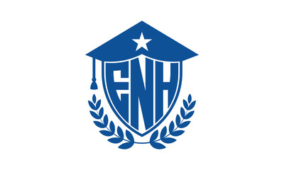 ENH three letter iconic academic logo design vector template. monogram, abstract, school, college, university, graduation cap symbol logo, shield, model, institute, educational, coaching canter, tech