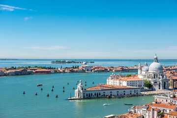 Aerial view of Venice with San Giorgio di Maggiore church. Venice is the capital of northern...