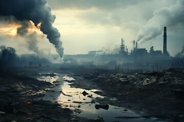 Photography,Industrial exhaust emissions pollute the atmospheric environment, leading to acid rain and greenhouse effect - obrazy, fototapety, plakaty
