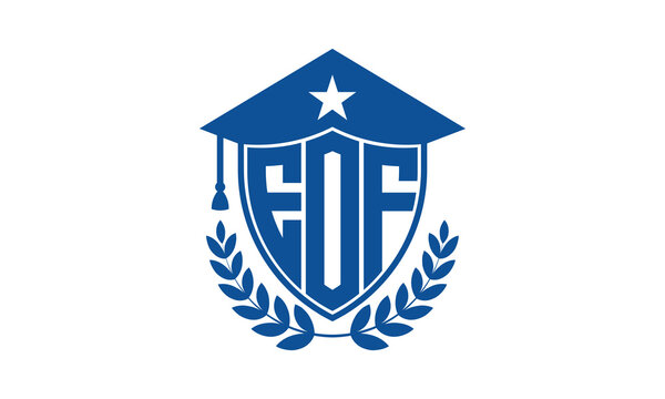 EOF three letter iconic academic logo design vector template. monogram, abstract, school, college, university, graduation cap symbol logo, shield, model, institute, educational, coaching canter, tech