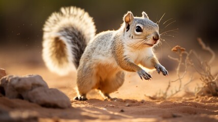 Naklejka na ściany i meble A desert squirrel foraging, its swift movements a dance of survival.