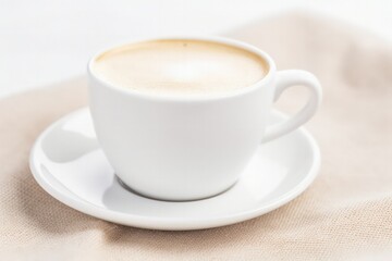 Fototapeta premium An image of a steaming cup of coffee resting on a cozy table by a window, capturing the serene ambiance of sipping the warm beverage while watching the world awake