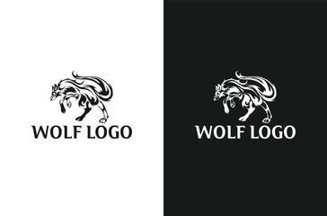 Wolf silhouette and wolf face logo design icon vector