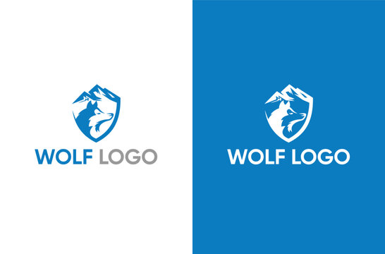 Mountain Wolf silhouette and wolf face logo design icon vector