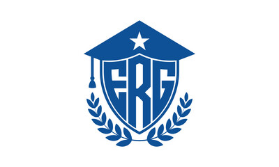 ERG three letter iconic academic logo design vector template. monogram, abstract, school, college, university, graduation cap symbol logo, shield, model, institute, educational, coaching canter, tech