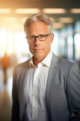Naklejka premium Elderly Financial Advisor in Vibrant Bank Setting