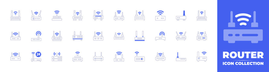 Router icon collection. Duotone color. Vector and transparent illustration. Containing router, wifi router, wireless router, wifi, modem, communications.