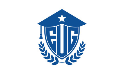 EUG three letter iconic academic logo design vector template. monogram, abstract, school, college, university, graduation cap symbol logo, shield, model, institute, educational, coaching canter, tech