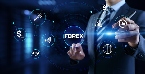 Forex currencies exchange stock market trading investment concept on screen. - obrazy, fototapety, plakaty