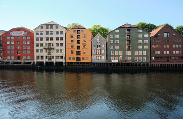 colored house on the river in Trondheim, norway