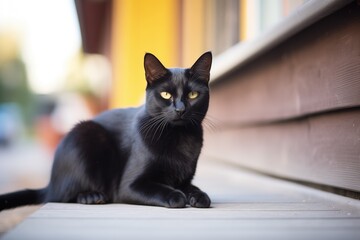 black cat with elongated evening shadow