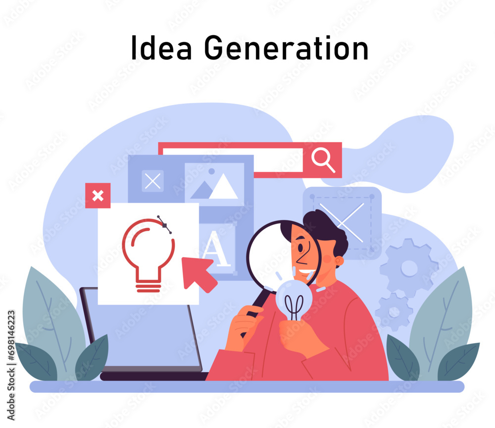 Poster idea generation concept. a creative professional explores innovative solutions, utilizing digital to