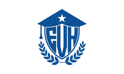 EVH three letter iconic academic logo design vector template. monogram, abstract, school, college, university, graduation cap symbol logo, shield, model, institute, educational, coaching canter, tech