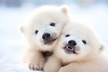 close-up of playful polar bear siblings