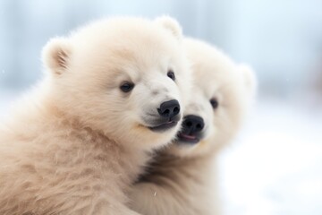 close-up of playful polar bear siblings