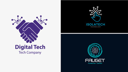 Tech Digital Logo Design,cool technology logos,tech logo design,Digital Deal Online Contract Handshake Logo design